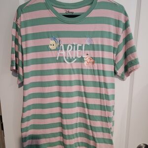 Disney Oversized Ariel Shirt With Embroidered Characters Pink And Green Striped